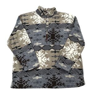 Aztec Fleece Pullover Active Studio Women XL Grey Blue Snowflake Quarter Zip